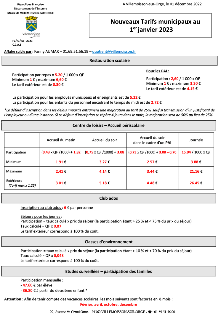 TARIFS 2023 1